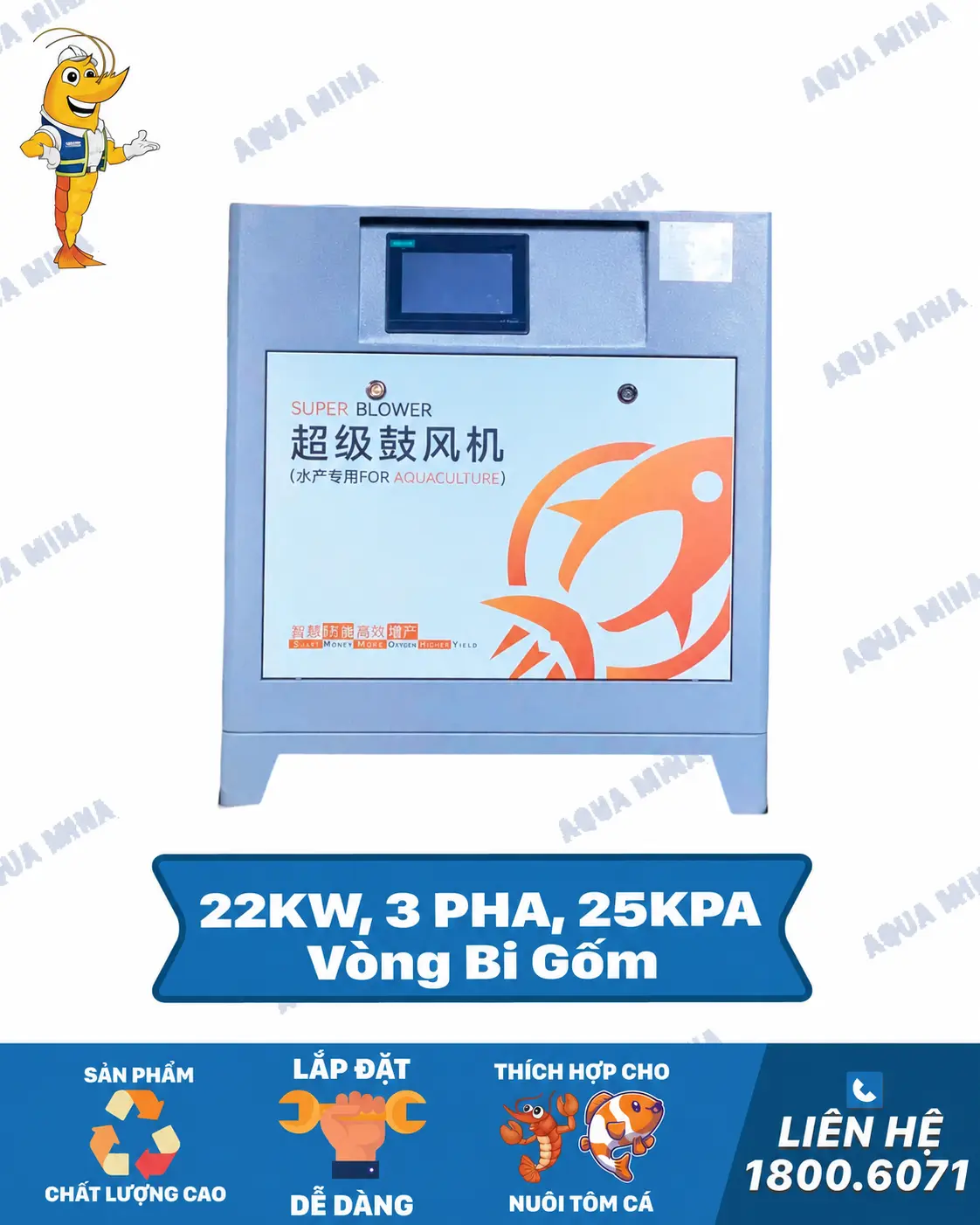 Máy Thổi Khí Turbo 22kW-25kpa-3 pha | Vòng Bi Gốm